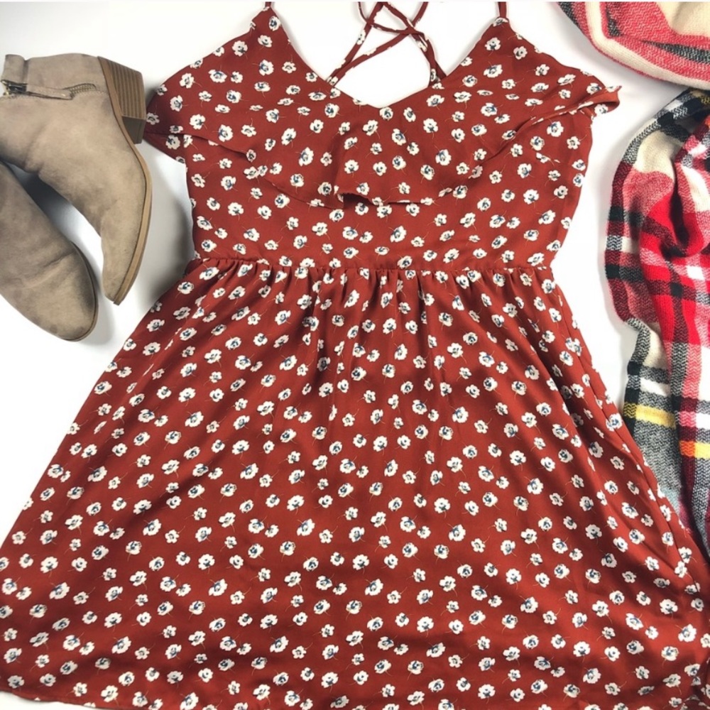 🔥Burt orange floral dress🔥